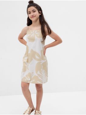 Krémové dievčenské kvetované ľanové šaty Gap