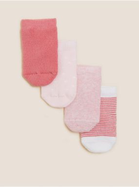 Balenie 4 ks detských bavlnených ponožiek s motívom medvedíka (3,18 kg – 24 mesiacov) Marks & Spencer ružová