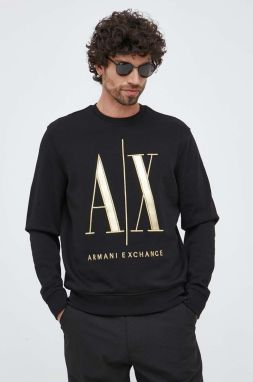 Bavlnená mikina Armani Exchange pánska, čierna farba, s nášivkou