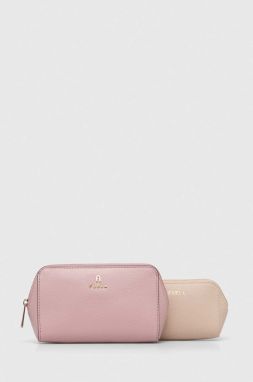 Kožená kozmetická taška Furla 2-pak ružová farba
