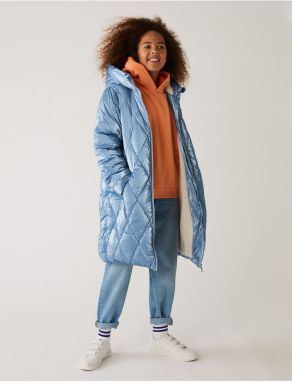 Svetlomodrý dievčenský zimný prešívaný kabát s technológiou Stormwear™ Marks & Spencer
