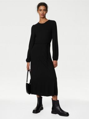 Čierne dámske šaty s viazaním v pase Marks & Spencer