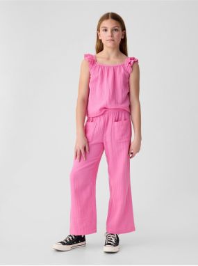 Ružové dievčenské mušelínové široké nohavice GAP