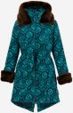 Tyrkysovo-petrolejový dámsky vzorovaný zimný kabát Blutsgeschwister Trot The Fox galéria