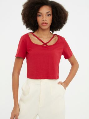 Červené dámske cropped tričko Trendyol