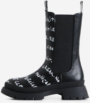 Čierne dámske topánky Desigual Chelsea High Lettering Patterned Boots