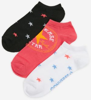 Sada troch párov dámskych vzorovaných ponožiek v bielej, koralovej a čiernej farbe Converse