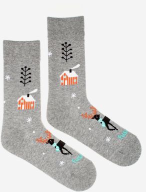 Šedé dámske vzorované ponožky Fusakle Deer in the Snow