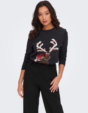 Tmavomodrý dámsky sveter s vianočným motívom ONLY Xmas Happy