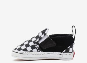 Bielo-čierne detské vzorované kožené topánky VANS Slip On V Crib