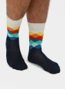 Bielo-modré unisex ponožky s farebnými kockami Happy Socks Faded Diamond galéria