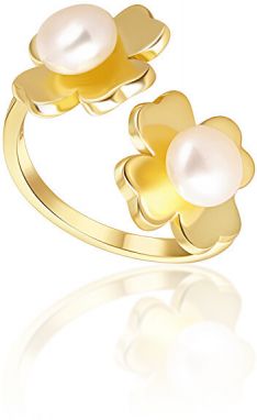 JwL Luxury Pearls Pozlátený prsteň s pravými perlami Štvorlístok JL0693