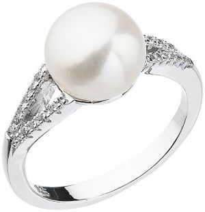 Evolution Group Nežný prsteň s bielou riečnou perlou a zirkónmi 25003.1 52 mm