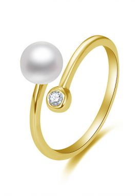 Beneto Otvorený pozlátený prsteň s pravou perlou a zirkónom AGG469P-G