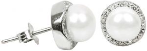 JwL Luxury Pearls Strieborné náušnice s pravou perlou a kryštály JL0290