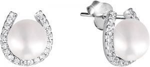 JwL Luxury Pearls Strieborné náušnice podkova s pravou perlou a zirkónmi JL0585