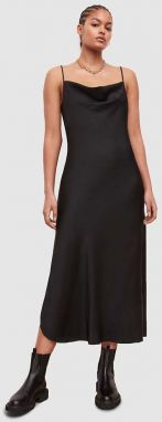 Šaty AllSaints čierna farba, midi, rovný strih