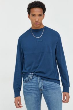Bavlnené tričko s dlhým rukávom Abercrombie & Fitch tmavomodrá farba, jednofarebné