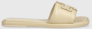 Kožené šľapky Tory Burch 79985-200 dámske, béžová farba, Double T Sport Slide