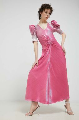 Šaty Rotate ružová farba, midi, áčkový strih