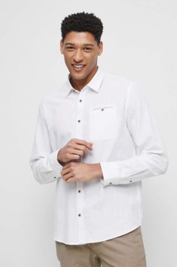 Ľanová košeľa Medicine pánska, biela farba, regular, s klasickým golierom
