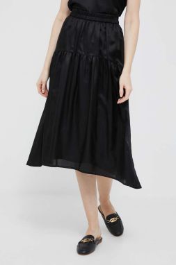 Kašmírová sukňa Dkny čierna farba, midi, áčkový strih