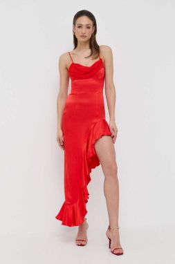 Šaty Bardot červená farba, maxi, rovný strih