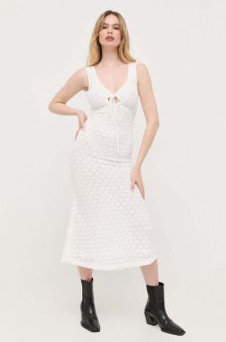 Šaty Bardot biela farba, midi, rovný strih