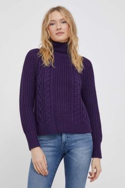 Vlnený sveter Joop! dámsky, fialová farba, teplý, s rolákom