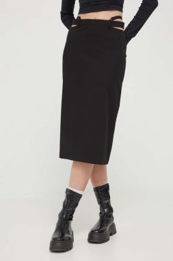 Sukňa HUGO čierna farba, midi, rovný strih