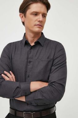 Bavlnená košeľa Calvin Klein pánska, šedá farba, regular, s klasickým golierom