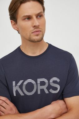 Bavlnené tričko Michael Kors tmavomodrá farba, s potlačou