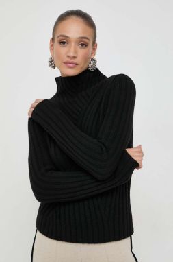 Vlnený sveter BOSS dámsky, čierna farba, teplý, s polorolákom