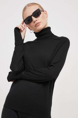 Vlnený sveter Calvin Klein dámsky, čierna farba, tenký, s rolákom