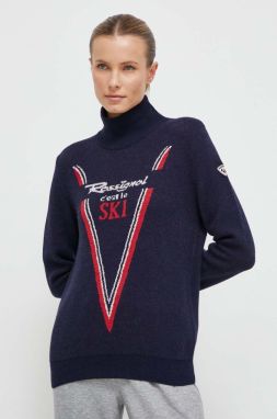 Vlnený sveter Rossignol dámsky, tmavomodrá farba, s polorolákom