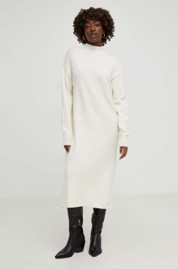 Šaty s prímesou vlny Answear Lab béžová farba, midi, oversize
