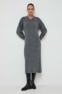 Šaty s prímesou vlny Beatrice B šedá farba, maxi, oversize
