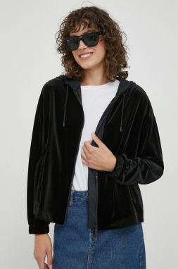 Mikina Emporio Armani dámska, čierna farba, s kapucňou, jednofarebná
