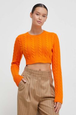 Vlnený sveter United Colors of Benetton dámsky, oranžová farba, tenký
