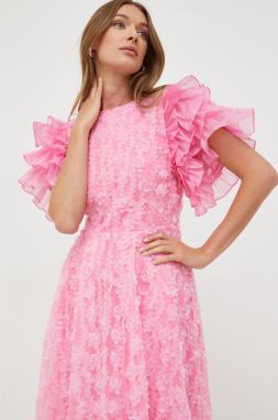 Šaty s prímesou hodvábu Custommade ružová farba, midi, áčkový strih