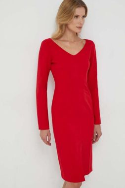 Šaty Sisley červená farba, midi, rovný strih