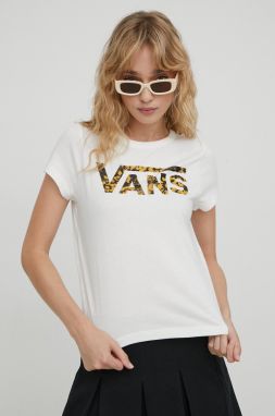 Bavlnené tričko Vans dámsky, béžová farba