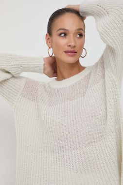 Vlnený sveter BOSS dámsky, béžová farba, tenký