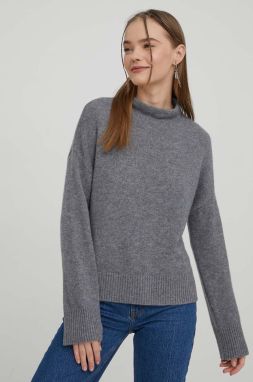 Kašmírový sveter Abercrombie & Fitch šedá farba, tenký, s polorolákom