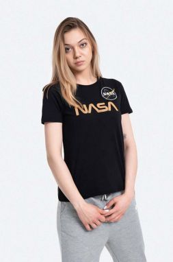 Bavlnené tričko Alpha Industries NASA PM 198053.365-black, čierna farba