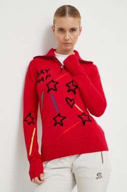 Vlnený sveter Rossignol JCC dámsky, červená farba, s rolákom