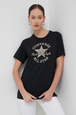 Bavlnené tričko Converse dámsky, čierna farba