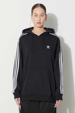 Mikina adidas Originals 3-Stripes Hoodie dámska, čierna farba, s kapucňou, s nášivkou, IU2418