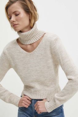 Vlnený sveter Answear Lab béžová farba, s rolákom