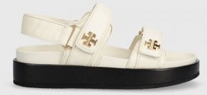 Kožené sandále Tory Burch Kira Sport Sandal dámske, béžová farba, na platforme, 144328.104